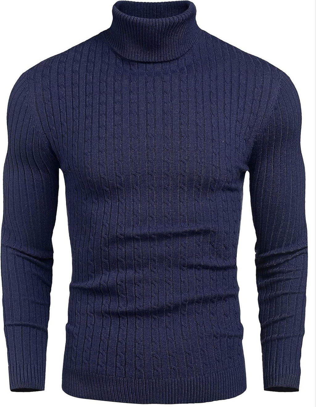 Mens Slim Fit Turtleneck Sweater Cable Knit Thermal Pullover Sweater