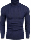 Mens Slim Fit Turtleneck Sweater Cable Knit Thermal Pullover Sweater