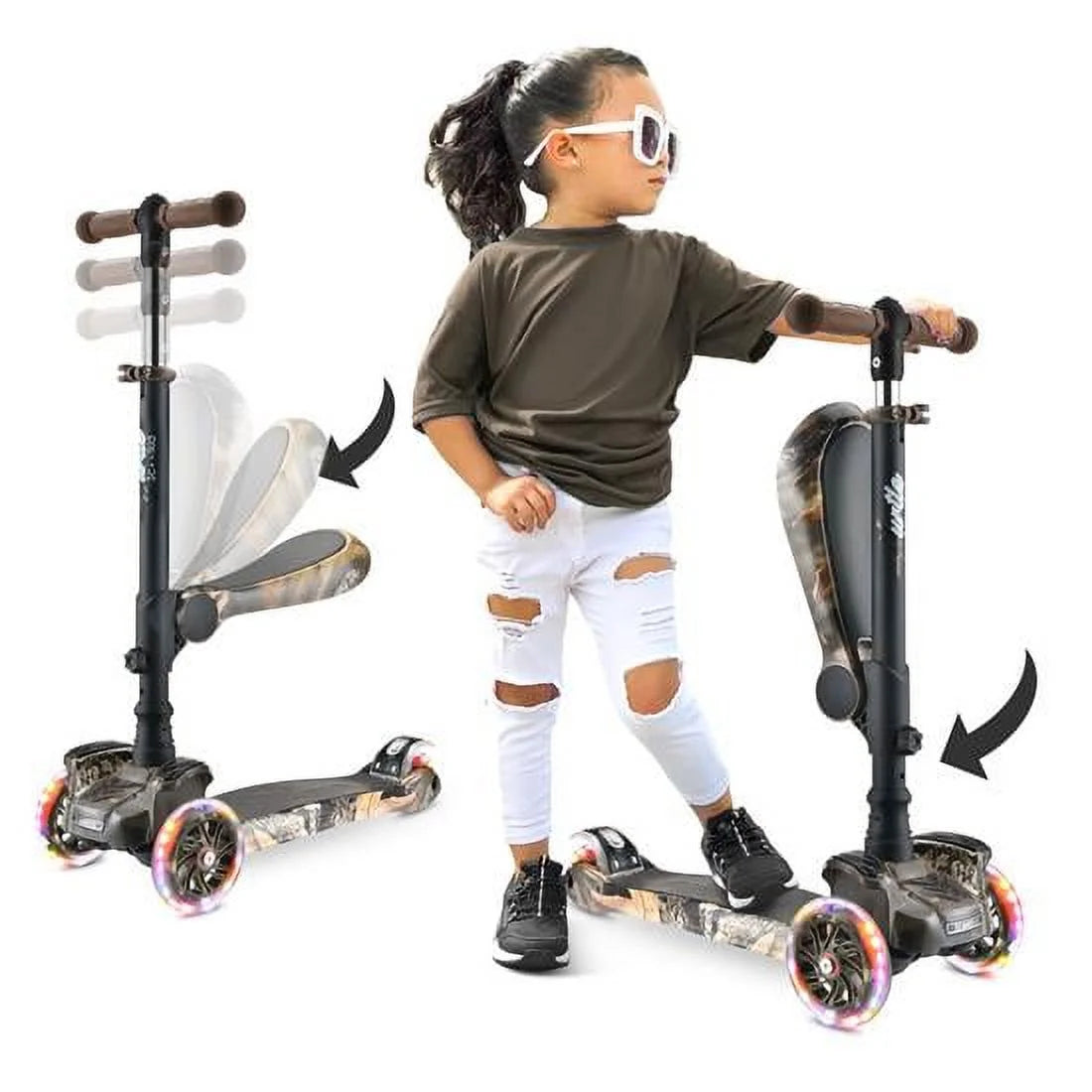 Scootkid 3-Wheel Kids Scooter - Child & Toddler Toy Scooter with Built-In LED Wheel Lights, Fold-Out Comfort Seat (Ages 1+) (Teal Blue)