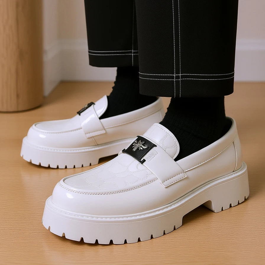 2026 Fashion Bee Design Men'S Leather Shoes Thick Sole Luxury Slip on Loafers Comfort Fashio Business Party Formal Dress Shoes