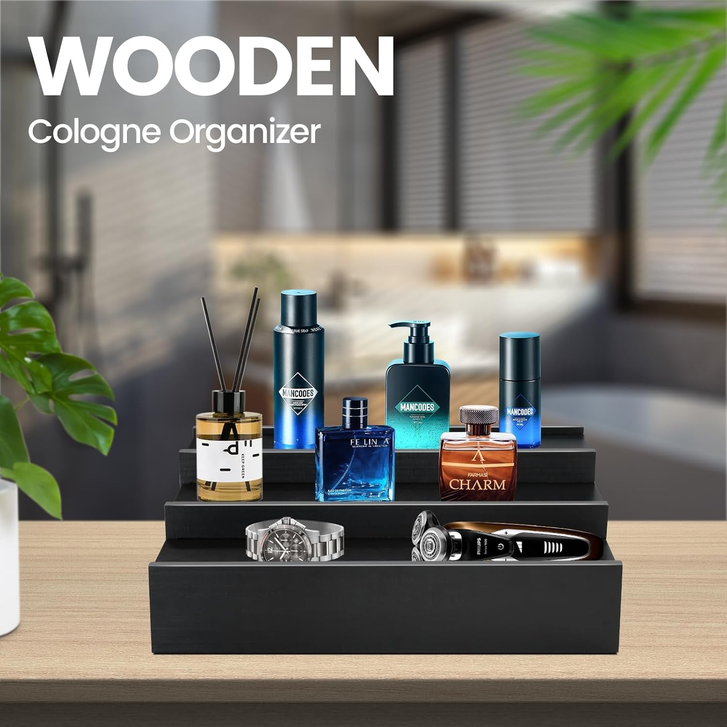 Wooden Cologne Organizer for Men - 3 Tier Cologne Stand Perfume Organizer Wit...