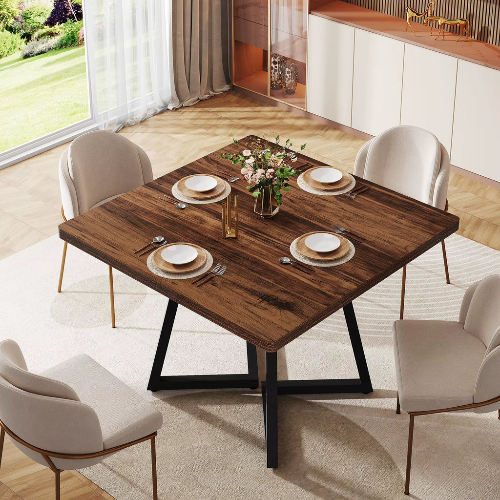 31.5" Square Dining Table for Small Space, 4-Person Compact Kitchen Table for Apartment & Cafe Style Dining, Rustic Brown
