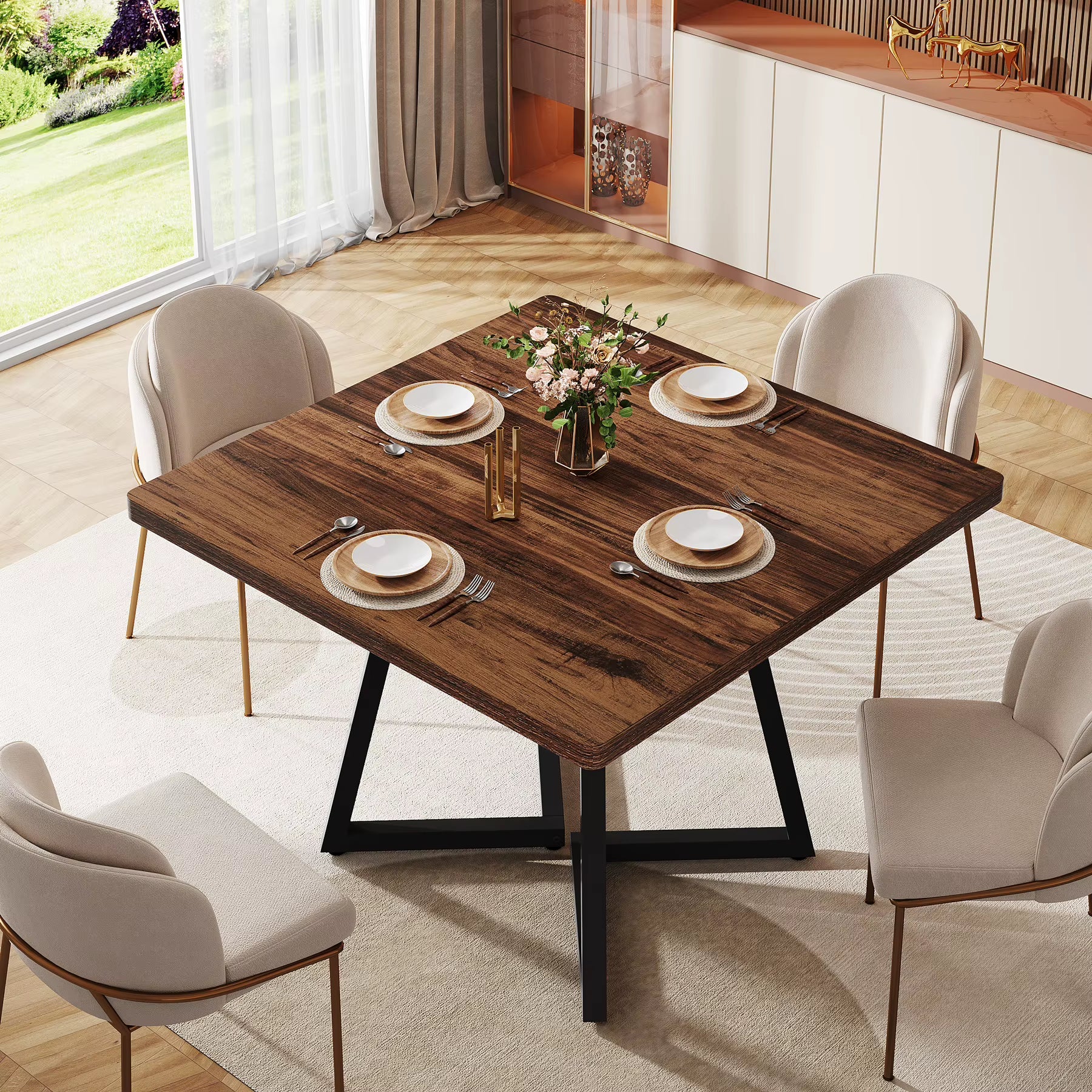 31.5" Square Dining Table for Small Space, 4-Person Compact Kitchen Table for Apartment & Cafe Style Dining, Rustic Brown