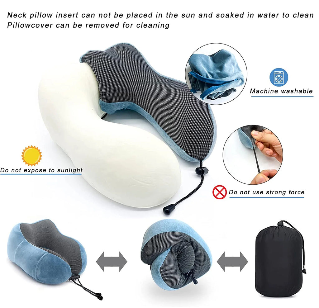 . Comfortable Memory Foam Travel Pillow, Grey