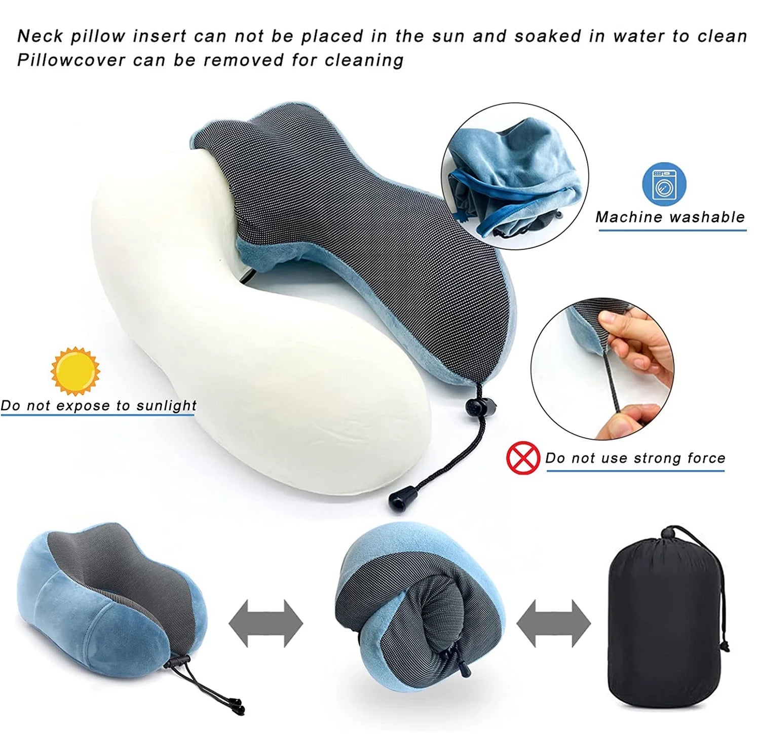 . Comfortable Memory Foam Travel Pillow, Grey