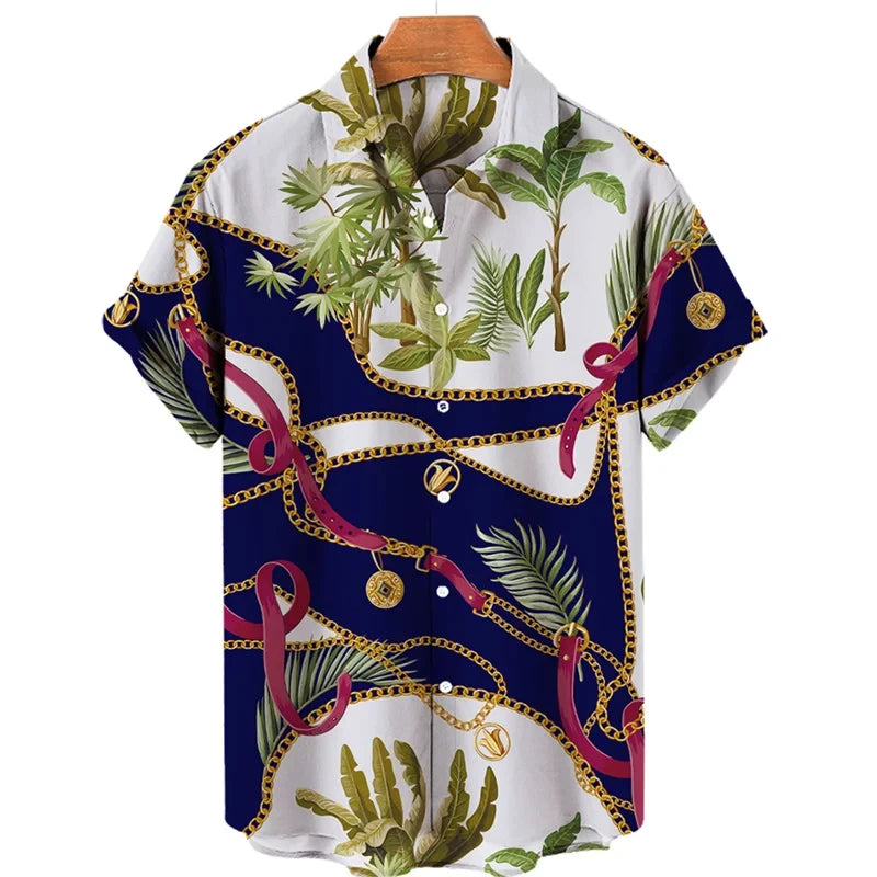 Luxury Baroque Style Shirt for Men Clothing 3D Printed Hawaiian Beach Shirts Short Sleeve Y2K Tops Vintage Lapel Man Clothes