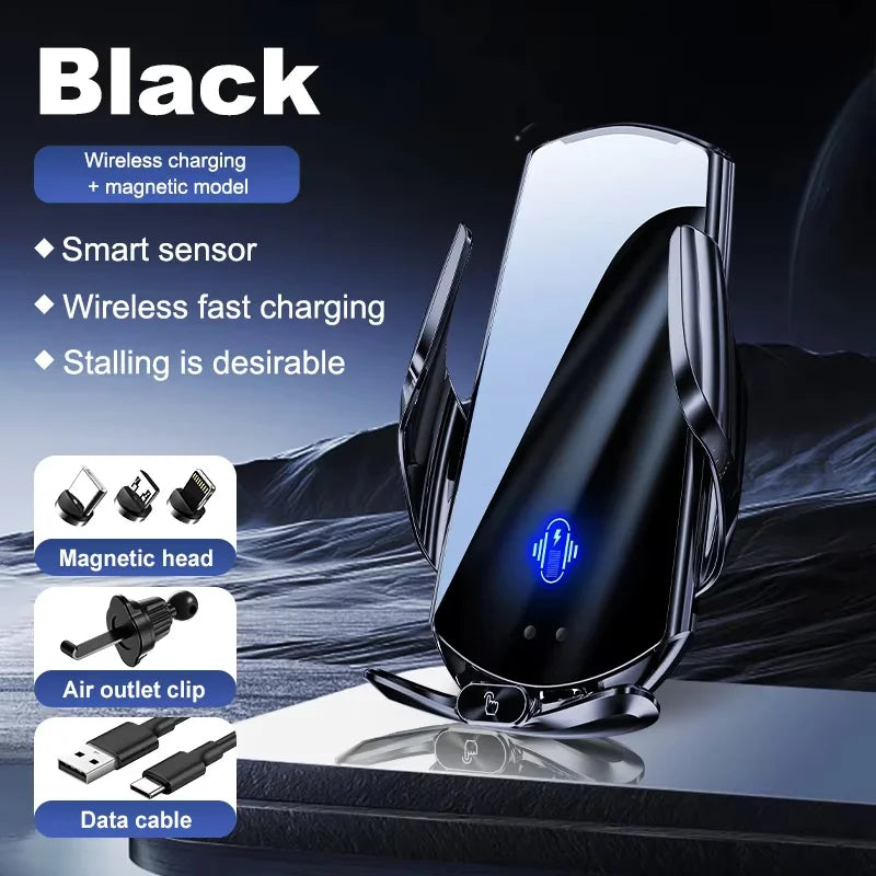 Car Mount Wireless Charging Stand Vehicle Phone Mounts Car Phone Holder Automatic Quick Release Button for Samsung Huawei Iphone
