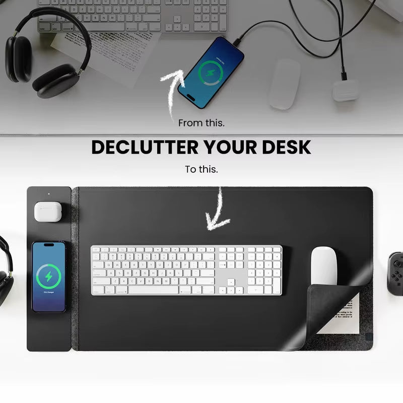 Fast 15W Multifunction Desk Organizer Mat Leather Detachable Wireless Charger Charging Desk Mat Mouse Pad for Phone 2025 HOT