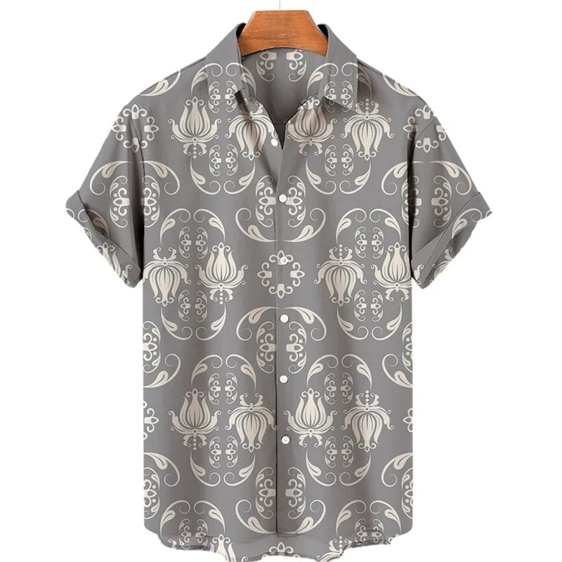 Luxury Baroque Style Shirt for Men Clothing 3D Printed Hawaiian Beach Shirts Short Sleeve Y2K Tops Vintage Lapel Man Clothes