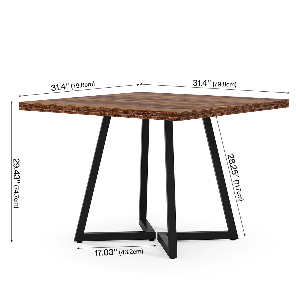 31.5" Square Dining Table for Small Space, 4-Person Compact Kitchen Table for Apartment & Cafe Style Dining, Rustic Brown