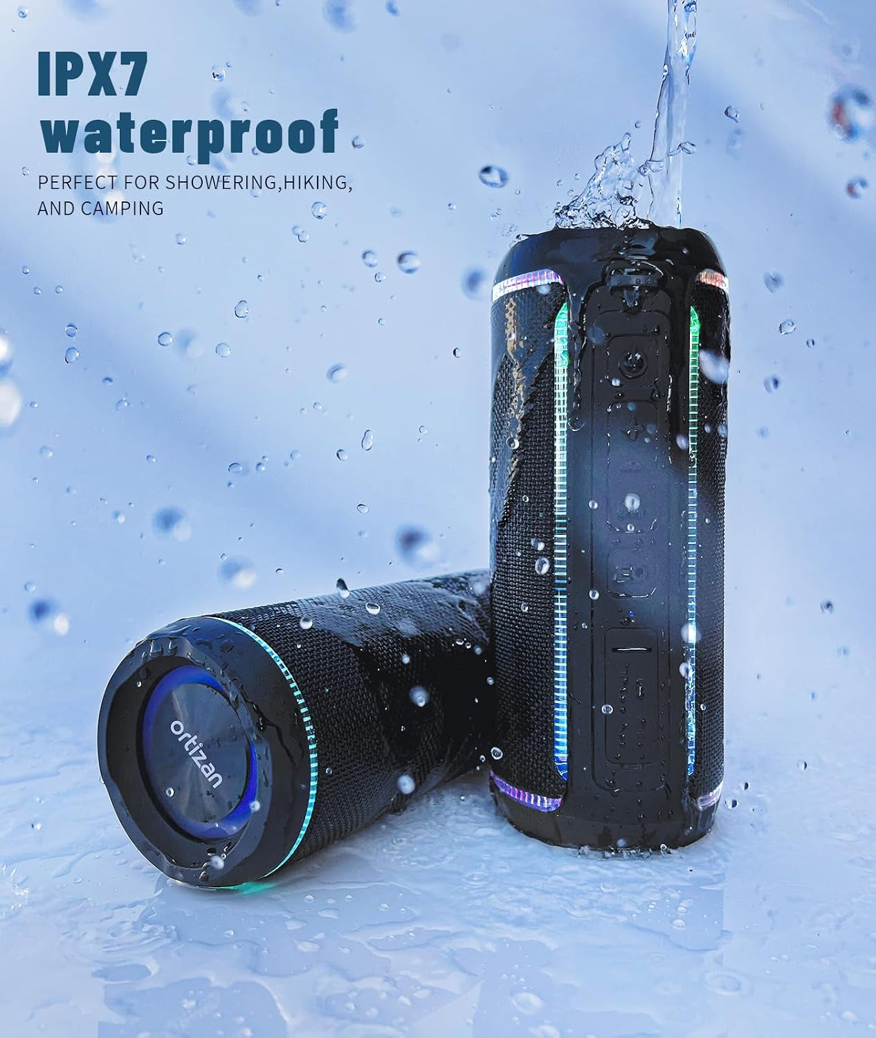X30 Portable Bluetooth Speaker (3Rd Gen), 40W Loud Bass, Black | IPX7 Waterproof for Pool Parties & Outdoor Adventures, 30-Hour Battery, Beat-Synced LED Lights, Wireless Stereo Pairing