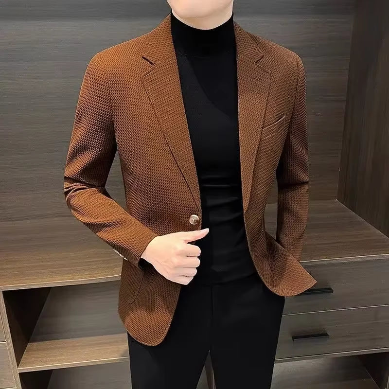 White Brown Jacket for Men Plaid Party Coats Man Suits and Blazers Summer Clothing Casual Menswear Premium Luxury Designer