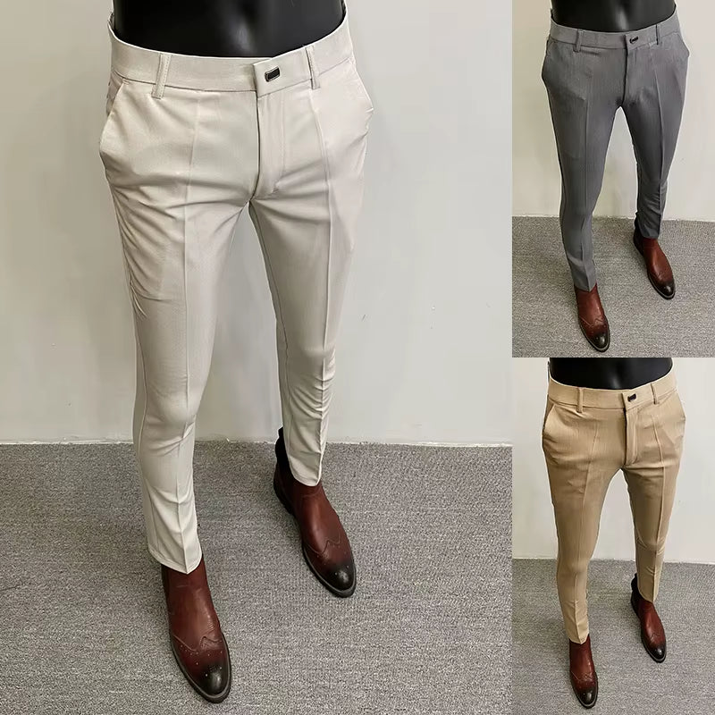 Men Suit Pants Hombre Pantalones 2026 Spring Stretch Slim Formal Trousers for Men Fashion Casual Stripe Dress Pants Men Clothing