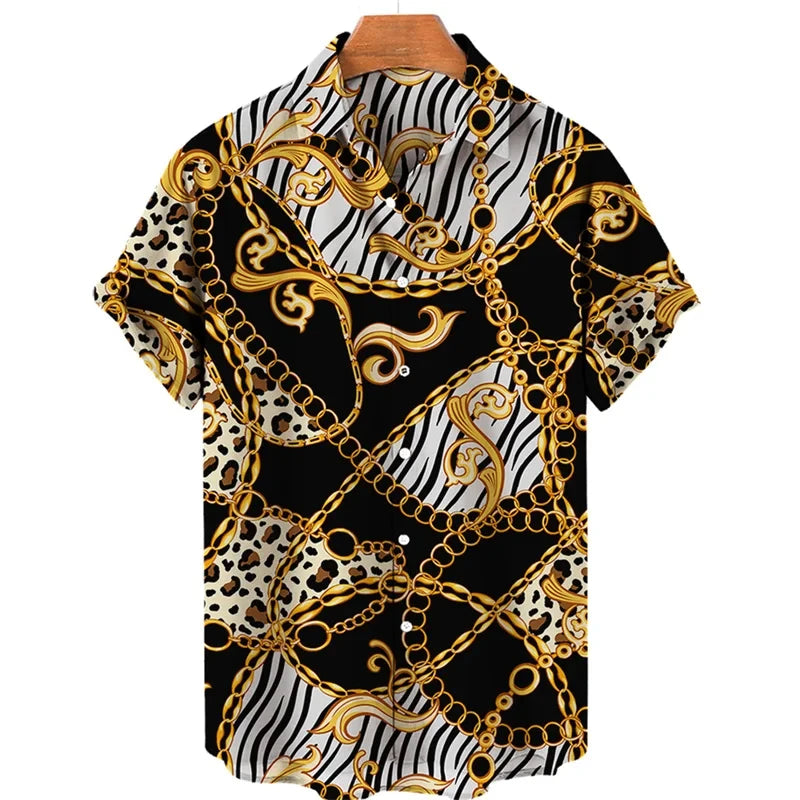 Luxury Baroque Style Shirt for Men Clothing 3D Printed Hawaiian Beach Shirts Short Sleeve Y2K Tops Vintage Lapel Man Clothes