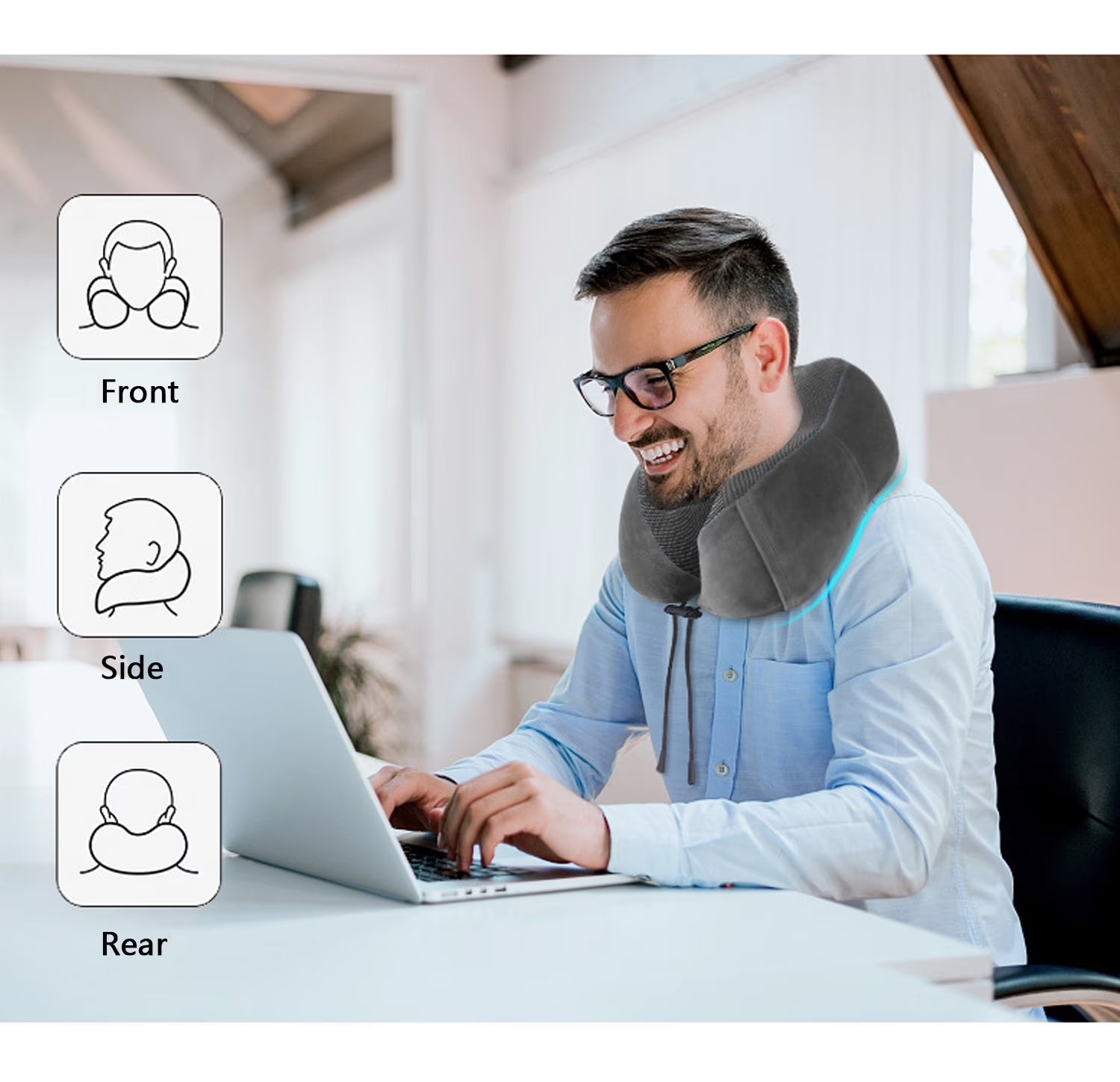 . Comfortable Memory Foam Travel Pillow, Grey