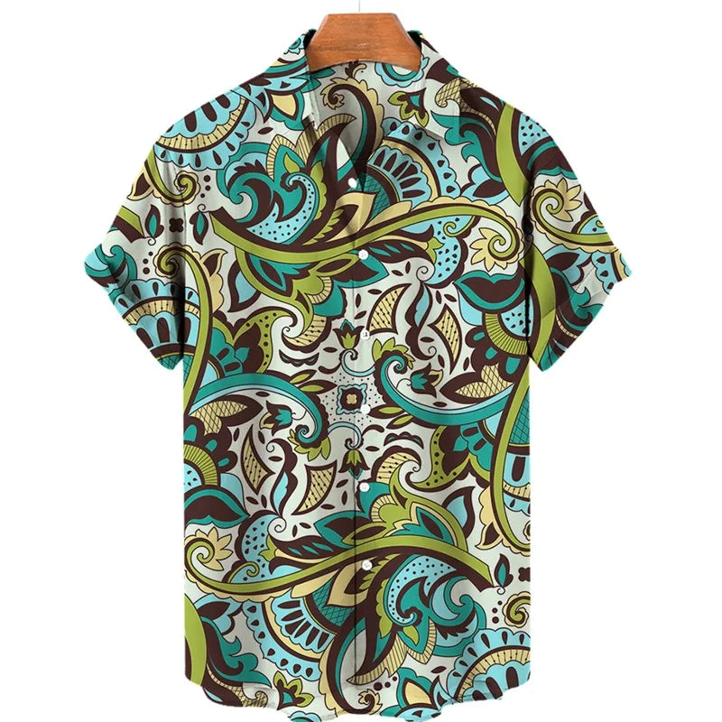 Luxury Baroque Style Shirt for Men Clothing 3D Printed Hawaiian Beach Shirts Short Sleeve Y2K Tops Vintage Lapel Man Clothes