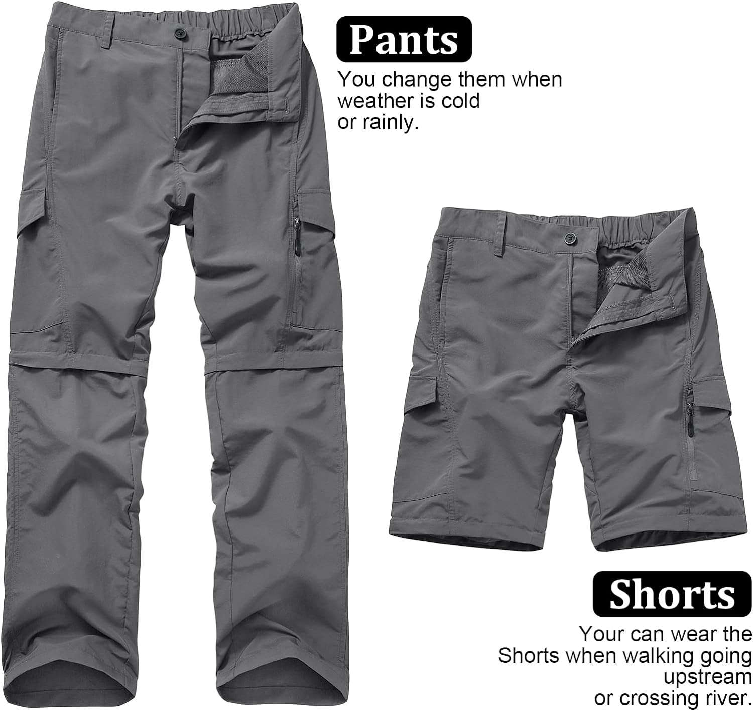 Boy Scout Pants Hiking Mens Convertible Zip off Safari Fishing | Outdoor Cargo Quick Dry Lightweight Breathable Stretchy UPF 50 Water Resistant Camping Travel Backpacking Hunting