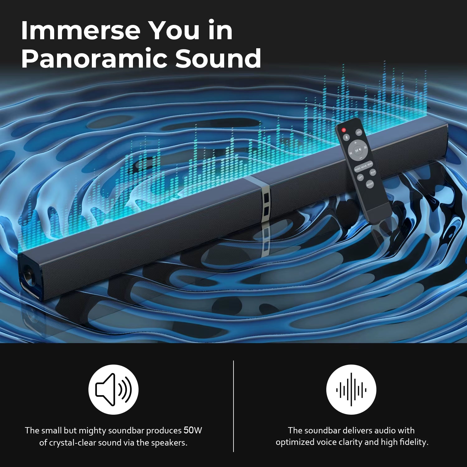 KY2020D Home Theater System Speaker Soundbar Surround Sound Wireless Sound Bars for TV with ARC/OPT/BT/AUX Connections