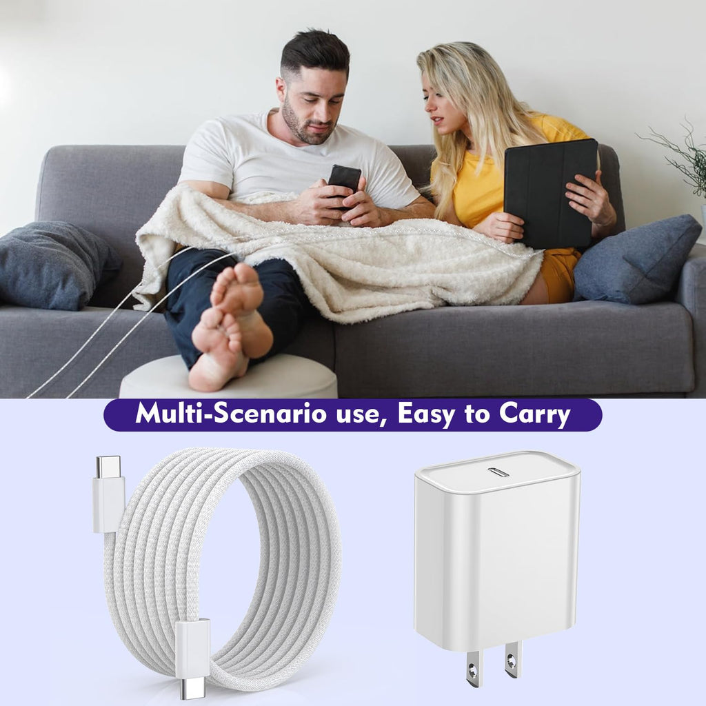 [3 Pack]Long 10FT Iphone 17 16E 15 Charger 20W Fast Wall Charger Block,10Foot USB C to C Braided Woven Cable Fast Charging for Iphone 17 Air/17 Pro/16 Pro/16 Pro Max/16 Plus/15/15 Plus/15 Pro Max/Ipad