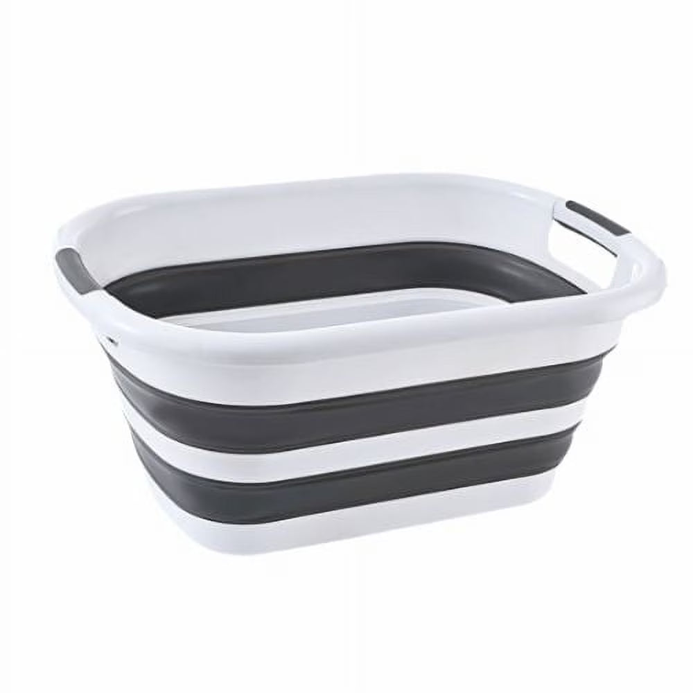 26L Collapsible Plastic Laundry Basket, Space Saving Washing Tub Foldable Laundry Basket Organizer Grey