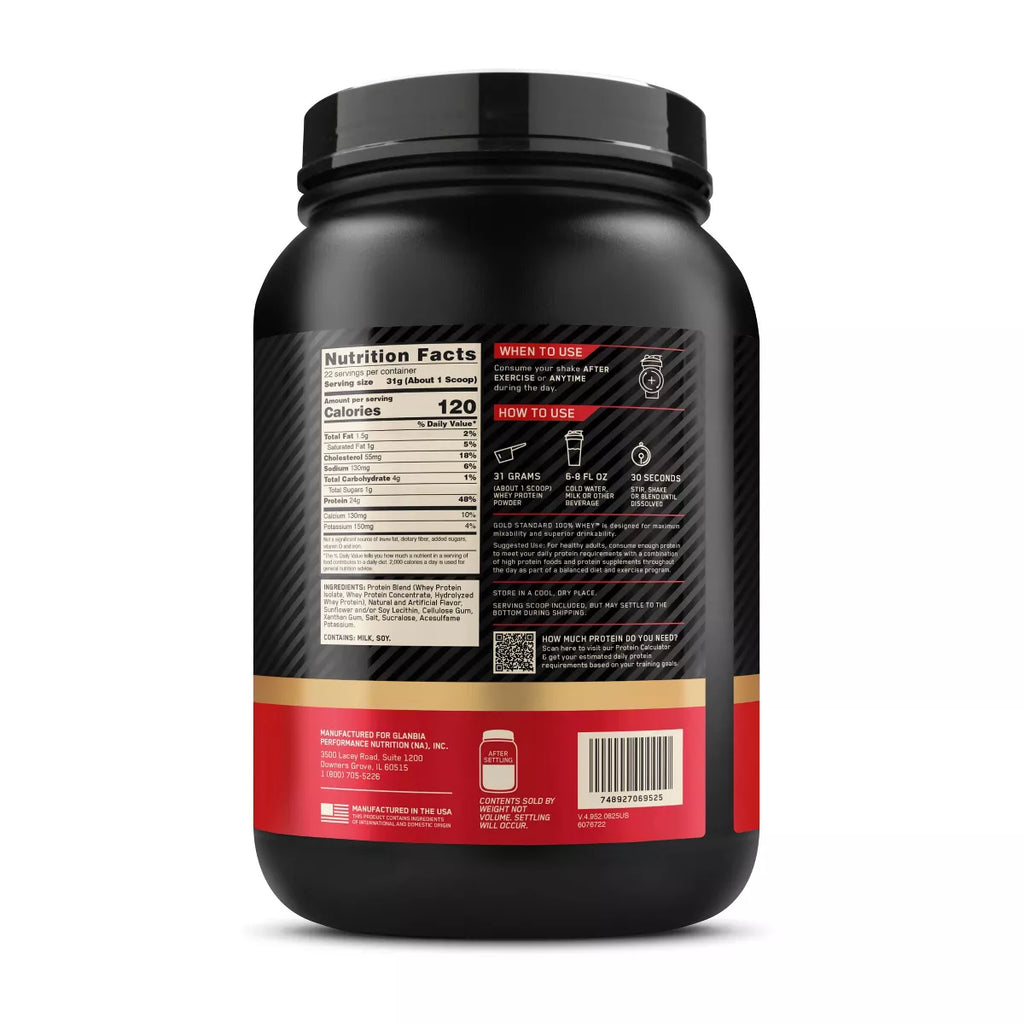 Optimum Nutrition Gold Standard 100% Whey Protein Powder - Vanilla Ice Cream - 22 Servings - 24Oz