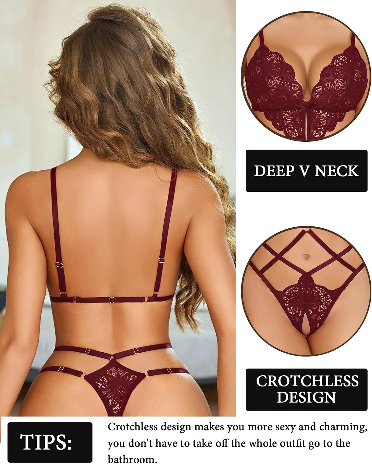 Women Lingeries Deep V Teddy Sexy Lace Bodysuit Cut Out Babydoll