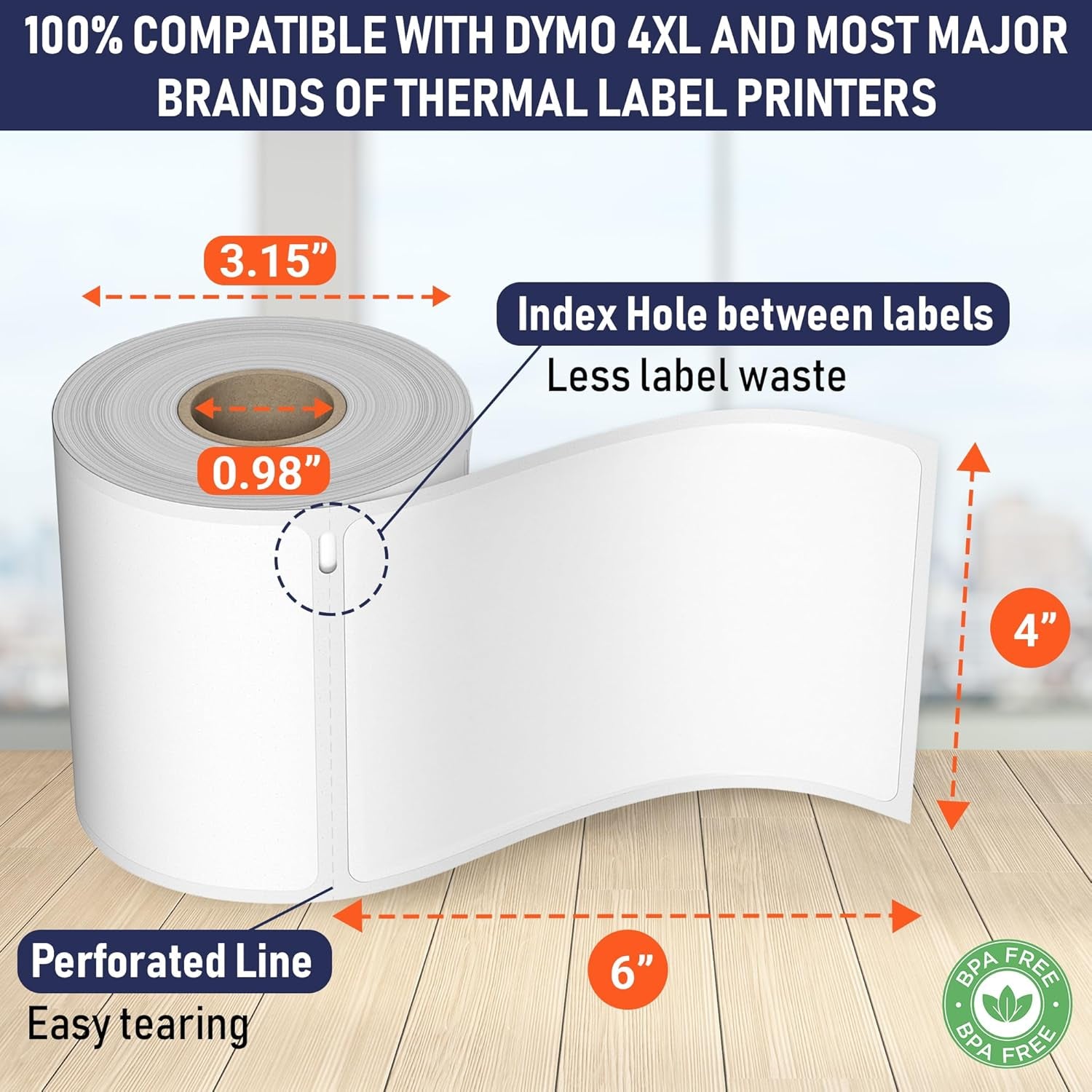 4X6 Thermal Shipping Labels with Roll Holder, 440 Labels/2 Rolls (220 per Roll), Compatible with Rollo, Zebra, Munbyn, Idprt, Jadens, Nelko, Dymo 4XL & Most Label Printers, Perforated